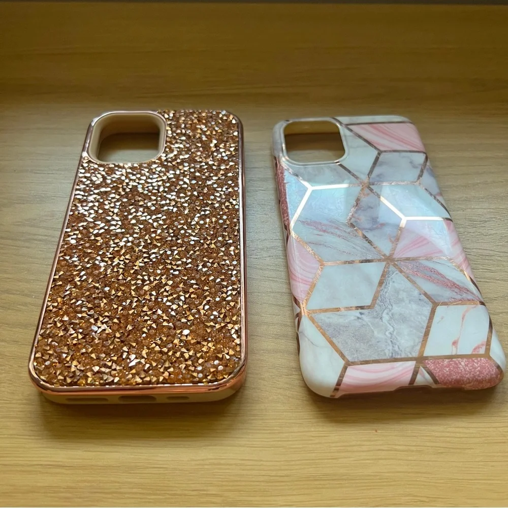 2 iPhone 11 Pro Cases Bundle Rose Gold Rhinestone Bling Marble Sparkly